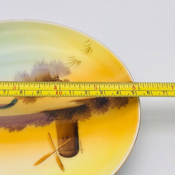 Meito 6" Porcelain Plate Hand Painted Windmill Bridge River Vintage Japan - Picture 4 of 4